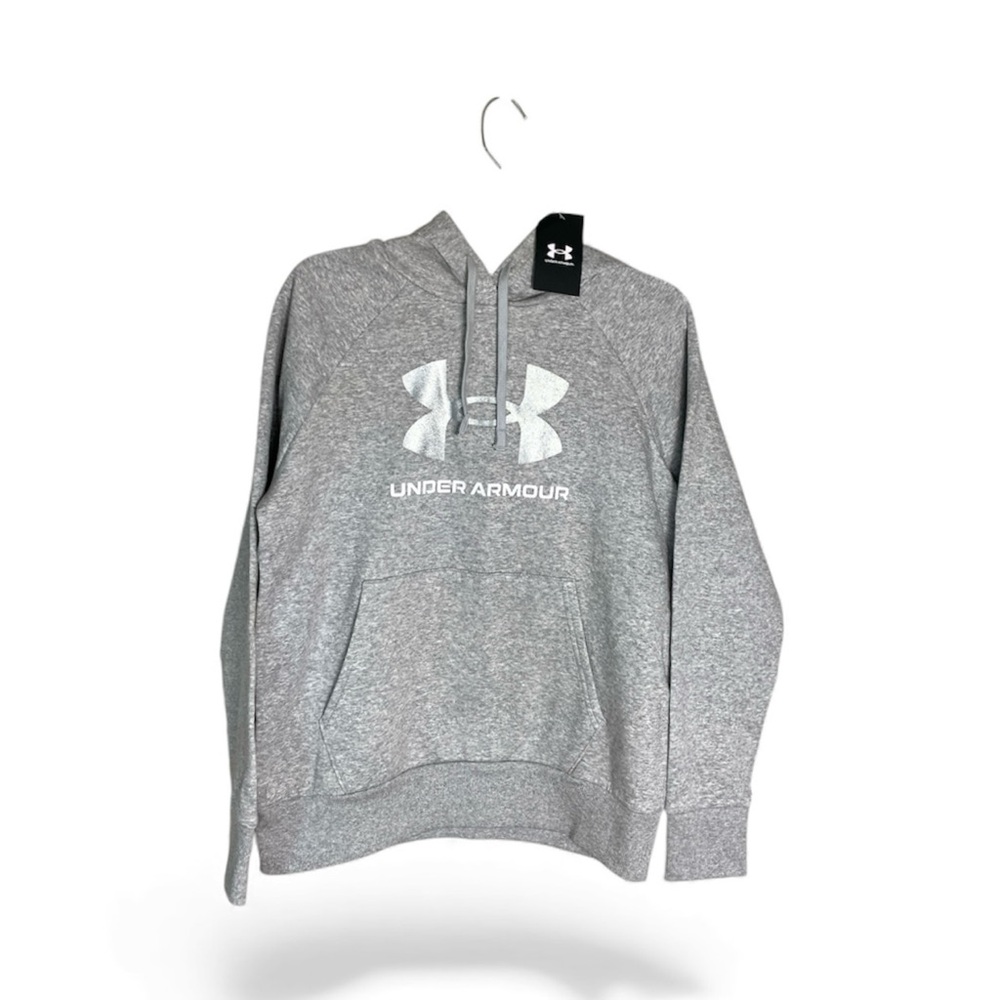Under Armour Women’s Rival Fleece Glitter Logo Pullover Gray Hoodie Size Small - Picture 4 of 12